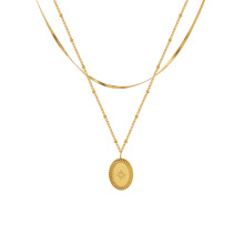 Shangjie OEM joyas Fashion Women Gold Plated Necklace Oval Pendant Necklace Sweater Double Layer Necklace